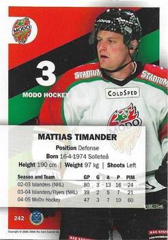 2005-06 SHL Elitset #242 Mattias Timander Back