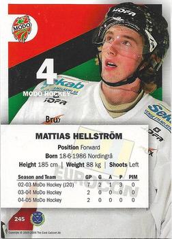 2005-06 SHL Elitset #245 Mattias Hellstrom Back
