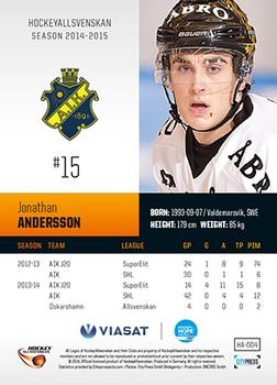 2014-15 HockeyAllsvenskan #HA-004 Jonathan Andersson Back