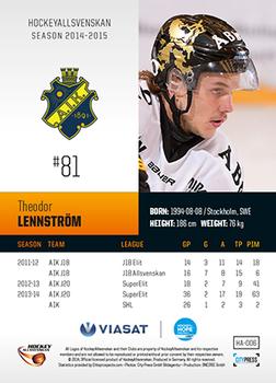 2014-15 HockeyAllsvenskan #HA-006 Theodor Lennstrom Back