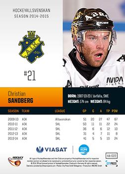 2014-15 HockeyAllsvenskan #HA-022 Christian Sandberg Back