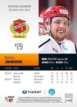 2014-15 HockeyAllsvenskan #HA-037 Mattias Johansson Back