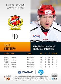 2014-15 HockeyAllsvenskan #HA-046 Fredrik Vestberg Back