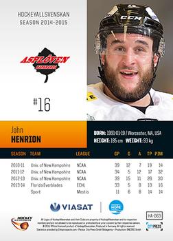 2014-15 HockeyAllsvenskan #HA-063 John Henrion Back