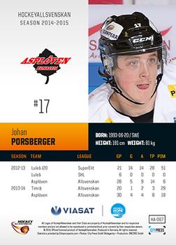 2014-15 HockeyAllsvenskan #HA-067 Johan Porsberger Back