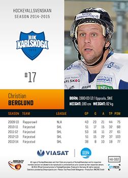 2014-15 HockeyAllsvenskan #HA-082 Christian Berglund Back