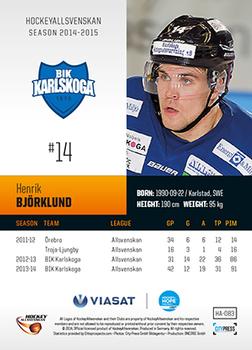 2014-15 HockeyAllsvenskan #HA-083 Henrik Björklund Back