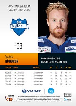 2014-15 HockeyAllsvenskan #HA-087 Fredrik Hoggren Back