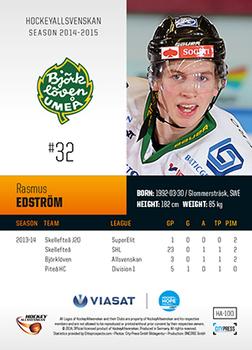 2014-15 HockeyAllsvenskan #HA-100 Rasmus Edström Back
