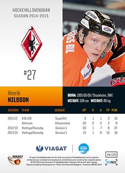 2014-15 HockeyAllsvenskan #HA-129 Henrik Nilsson Back