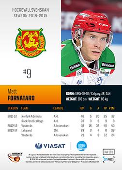 2014-15 HockeyAllsvenskan #HA-181 Matt Fornataro Back