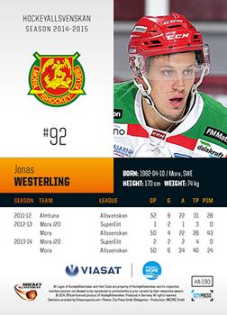 2014-15 HockeyAllsvenskan #HA-190 Jonas Westerling Back
