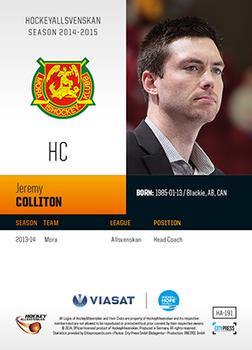 2014-15 HockeyAllsvenskan #HA-191 Jeremy Colliton Back