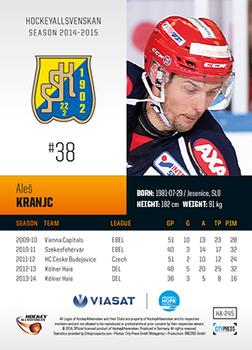 2014-15 HockeyAllsvenskan #HA-245 Ales Kranjc Back
