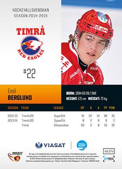 2014-15 HockeyAllsvenskan #HA-274 Emil Berglund Back
