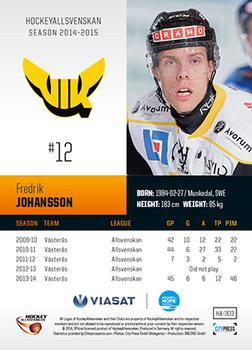 2014-15 HockeyAllsvenskan #HA-303 Fredrik Johansson Back