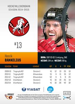 2014-15 HockeyAllsvenskan #HA-322 Henrik Bankelius Back