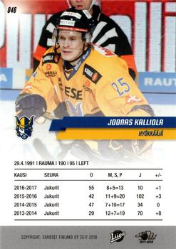 2017-18 Cardset Finland #046 Joonas Kalliola Back