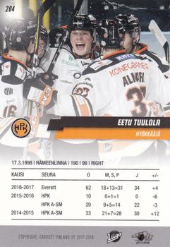 2017-18 Cardset Finland #204 Eetu Tuulola Back