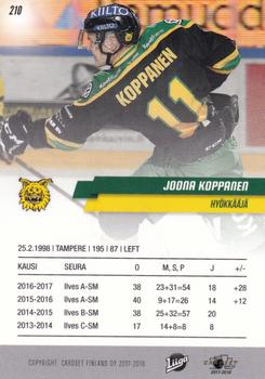 2017-18 Cardset Finland #210 Joona Koppanen Back