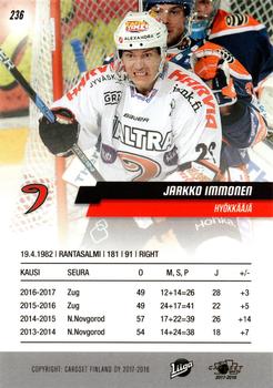 2017-18 Cardset Finland #236 Jarkko Immonen Back