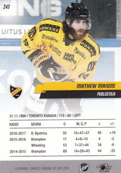 2017-18 Cardset Finland #243 Mathew Maione Back