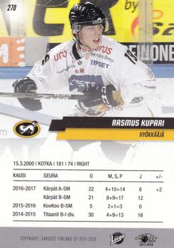 2017-18 Cardset Finland #270 Rasmus Kupari Back