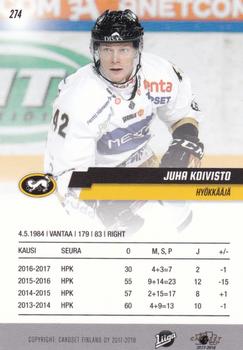 2017-18 Cardset Finland #274 Juha Koivisto Back