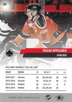 2017-18 Cardset Finland #354 Niklas Appelgren Back