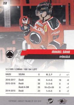 2017-18 Cardset Finland #359 Mikael Saha Back