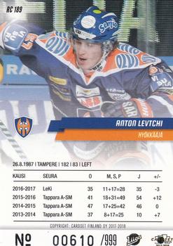 2017-18 Cardset Finland - Rookies (Series One) #RC 189 Anton Levtchi Back