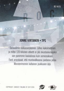 2017-18 Cardset Finland - Rockstars #RS14 Jonne Virtanen Back