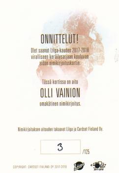 2017-18 Cardset Finland - Signature (Series One) #NNO Olli Vainio Back