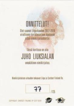 2017-18 Cardset Finland - Signature (Series One) #NNO Juho Liuksiala Back