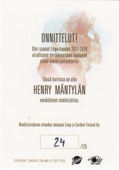 2017-18 Cardset Finland - Signature (Series One) #NNO Henry Mäntylä Back