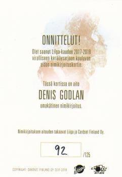 2017-18 Cardset Finland - Signature (Series One) #NNO Denis Godla Back