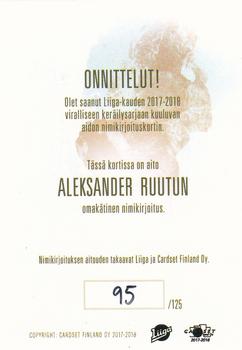 2017-18 Cardset Finland - Signature (Series One) #NNO Alexander Ruuttu Back