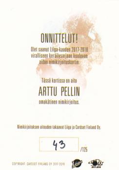 2017-18 Cardset Finland - Signature (Series One) #NNO Arttu Pelli Back
