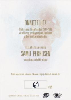 2017-18 Cardset Finland - Signature (Series One) #NNO Samu Perhonen Back