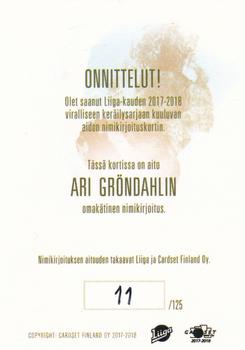 2017-18 Cardset Finland - Signature (Series One) #NNO Ari Gröndahl Back