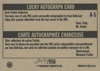 1994 Parkhurst Missing Link 1956-57 - Lucky Autographs #A-5 Jean Beliveau Back