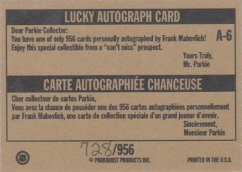 1994 Parkhurst Missing Link 1956-57 - Lucky Autographs #A-6 Frank Mahovlich Back