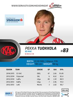 2015-16 Playercards Premium (EBEL) #EBEL-046 Pekka Tuokkola Back