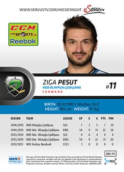 2015-16 Playercards Premium (EBEL) #EBEL-174 Ziga Pesut Back