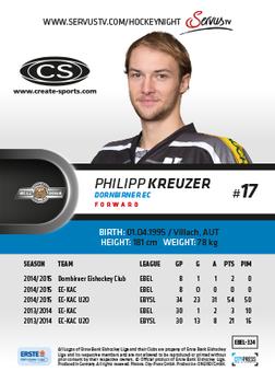 2015-16 Playercards Premium (EBEL) #EBEL-324 Philipp Kreuzer Back