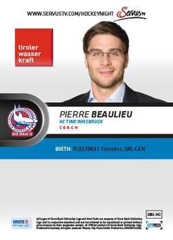 2015-16 Playercards Premium (EBEL) #EBEL-342 Pierre Beaulieu Back