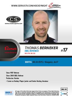 2015-16 Playercards Premium (EBEL) #EBEL-363 Thomas Berneker Back