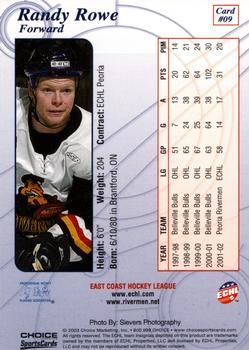 2002-03 Choice Peoria Rivermen (ECHL) #09 Randy Rowe Back