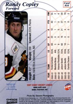 2002-03 Choice Peoria Rivermen (ECHL) #10 Randy Copley Back