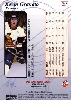 2002-03 Choice Peoria Rivermen (ECHL) #12 Kevin Granato Back